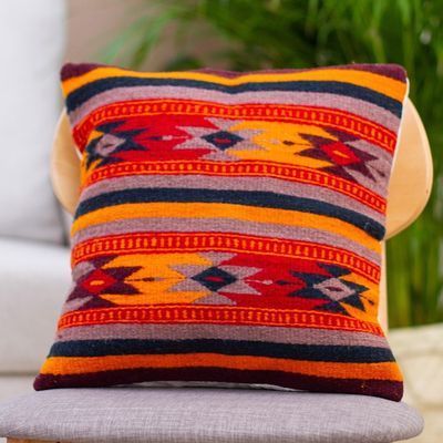 Alternate image for Geometric Wool Patterned Cushion Cover from Mexico Zapotec Stars