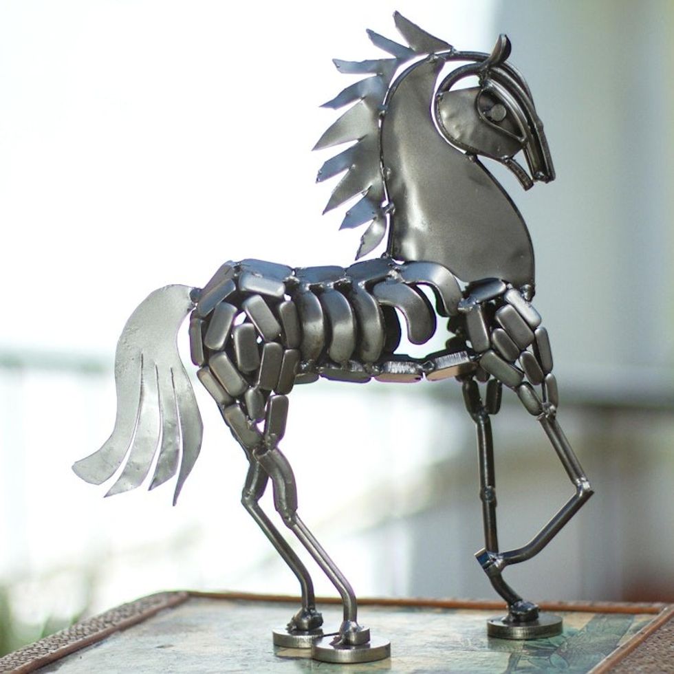 Handmade Recycled Auto Parts Horse Sculpture 'Metallic Horse'