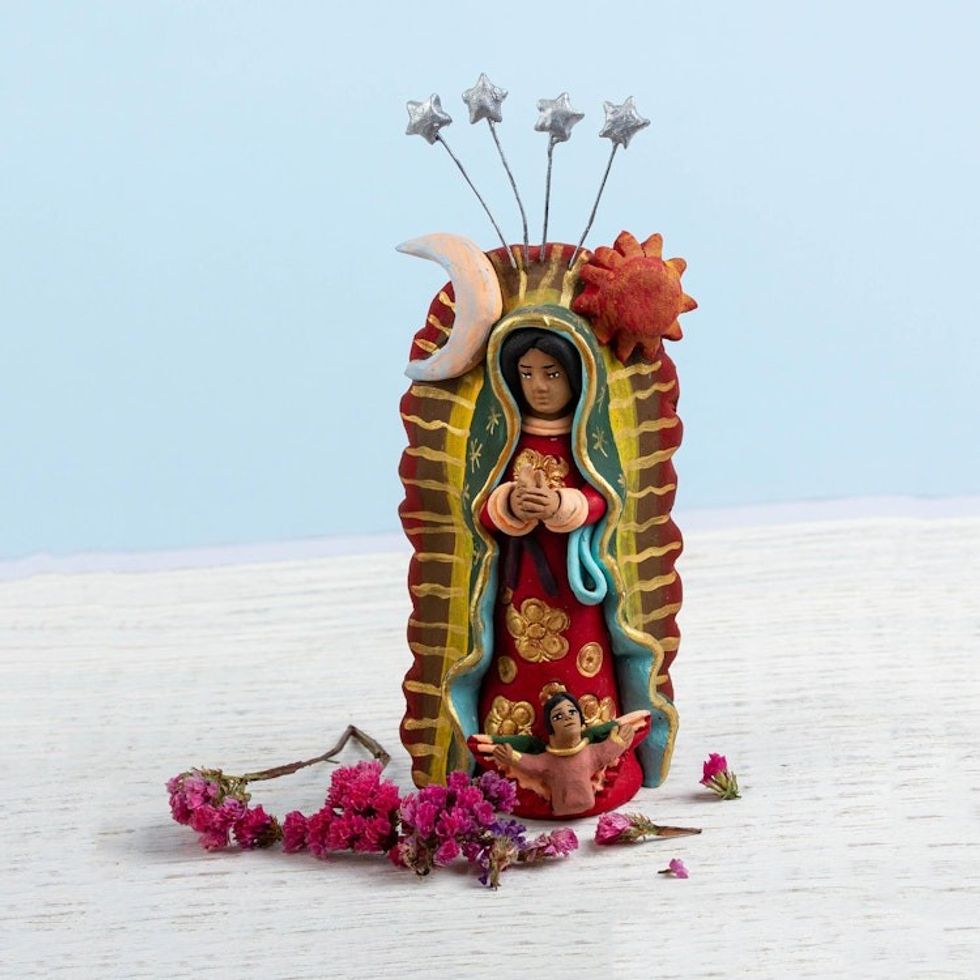 Celestial Ceramic Mother Mary Sculpture from Mexico 'Celestial Guadalupe'
