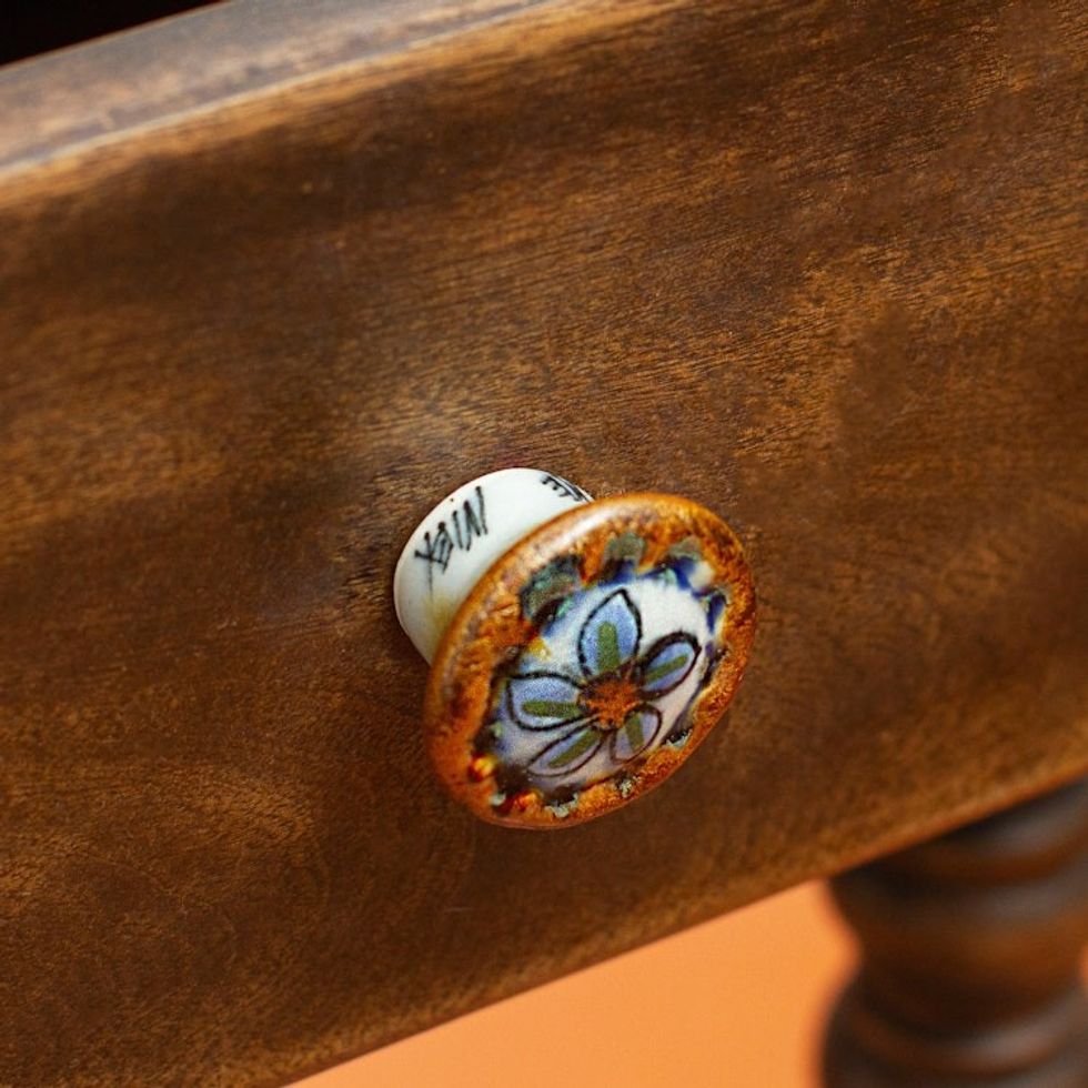 Set of 4 Floral Themed Ceramic Knobs Hand-Painted in Mexico 'Floral Handiness'