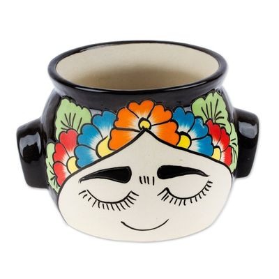 Alternate image for Handcrafted Ceramic Flower Pot Inspired by Frida Kahlo Natural Frida