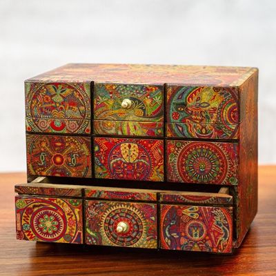 Alternate image for Multicolor Huichol Theme on Decoupage Jewelry Box Huichol Portal