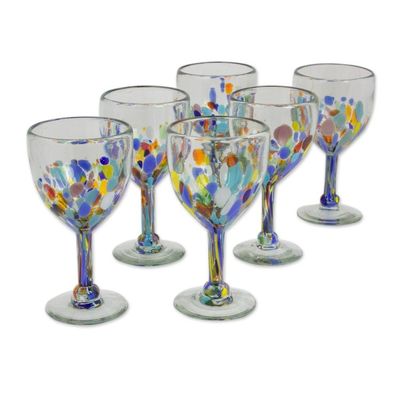 Alternate image for Hand Blown Colorful 8 oz Wine Glasses Set of 6 Confetti Festival