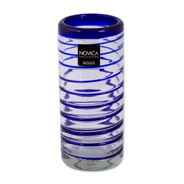 Alternate image for Hand Blown Drinking Glasses Blue Accent Set of 6 Cobalt Spiral