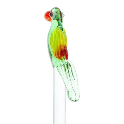Alternate image for Mexican Recycled Glass Cocktail Stirrer with Colorful Macaw Charming Macaw