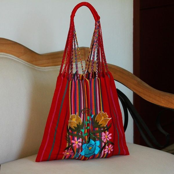 Alternate image for Handwoven Floral Cotton Tote from Mexico Rainbow Bouquet