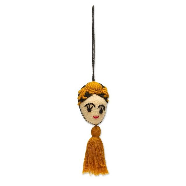 Alternate image for Handmade Golden Yellow Wool Frida Ornament Frida in Gold