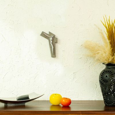 Alternate image for Artistic Pewter and Reclaimed Stone Wall Cross from Mexico Jesus Gleams