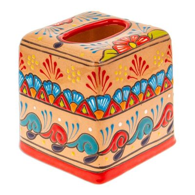 Alternate image for Handcrafted Talavera Floral Ceramic Tissue Box Cover Spring Convenience