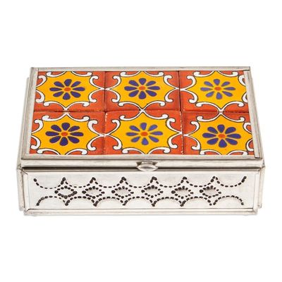 Alternate image for Talavera Tin and Ceramic Jewelry Box in Orange and Yellow Palace of Suns