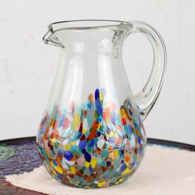 Alternate image for Blown Colorful Recycled Glass Pitcher from Mexico 87 oz Confetti Festival