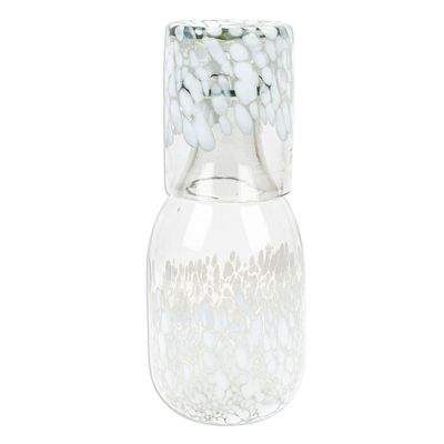 Alternate image for Handblown Recycled Glass Carafe and Cup Set in White Pair White Spots