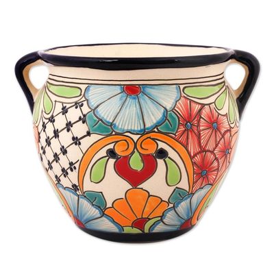 Alternate image for Floral Talavera-Style Ceramic Flower Pot from Mexico Talavera Majesty