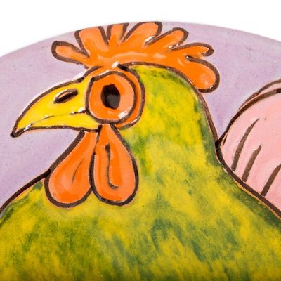 Alternate image for Handcrafted Whimsical Green Rooster Ceramic Decorative Plate Green Rooster