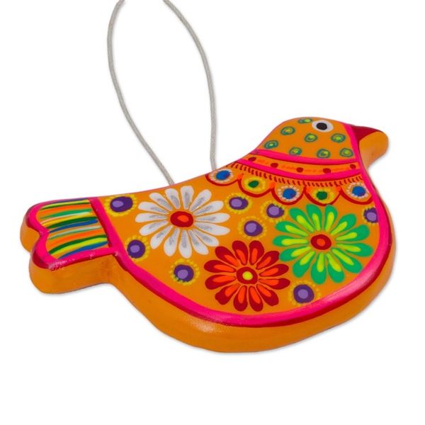 Alternate image for 2 Yellow Floral Ceramic Peace Dove Ornaments Crafted by Hand Marigold Dove