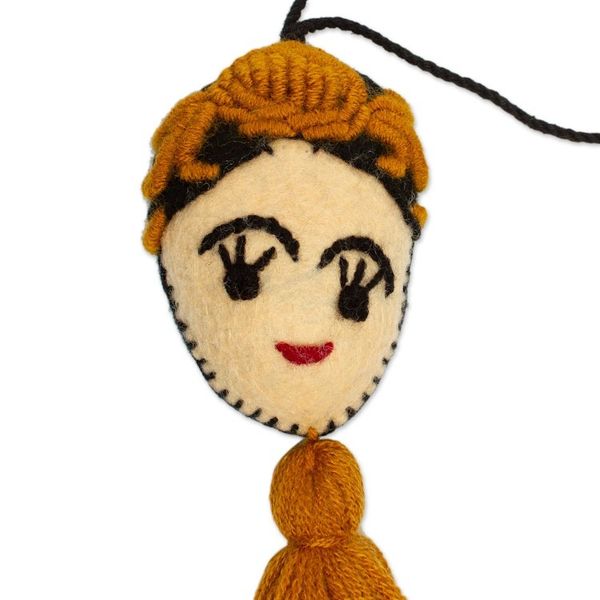 Alternate image for Handmade Golden Yellow Wool Frida Ornament Frida in Gold