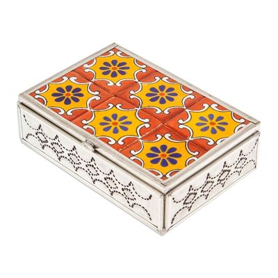 Alternate image for Talavera Tin and Ceramic Jewelry Box in Orange and Yellow Palace of Suns