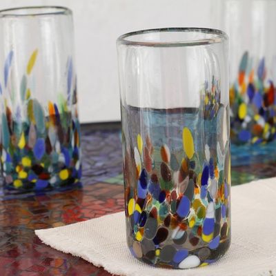 Alternate image for Multicolor Hand Blown Glass Highball Glasses Set of 6 Confetti Festival
