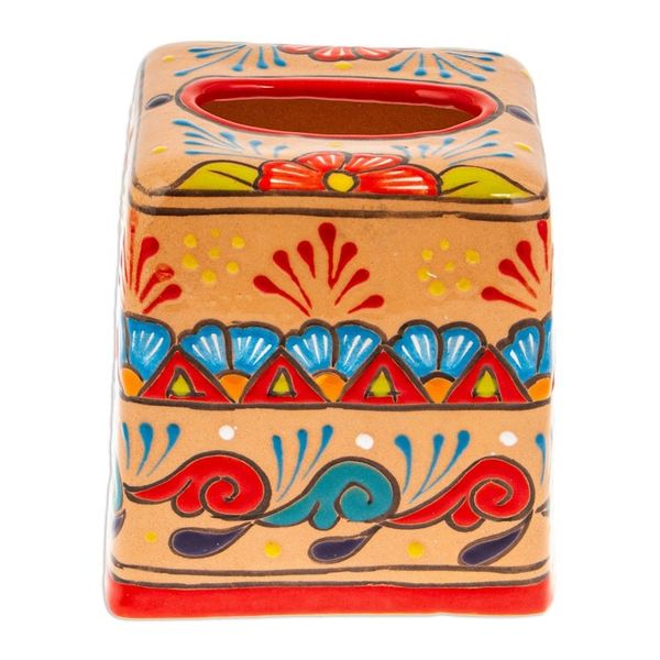 Alternate image for Handcrafted Talavera Floral Ceramic Tissue Box Cover Spring Convenience