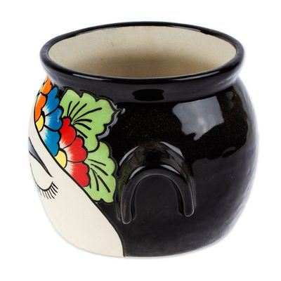 Alternate image for Handcrafted Ceramic Flower Pot Inspired by Frida Kahlo Natural Frida