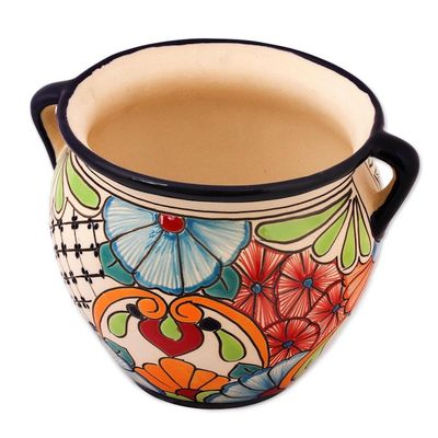 Alternate image for Floral Talavera-Style Ceramic Flower Pot from Mexico Talavera Majesty