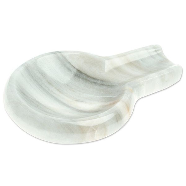 Alternate image for Pale Grey Marble Spoon Rest Crafted in Mexico Convenient Marble