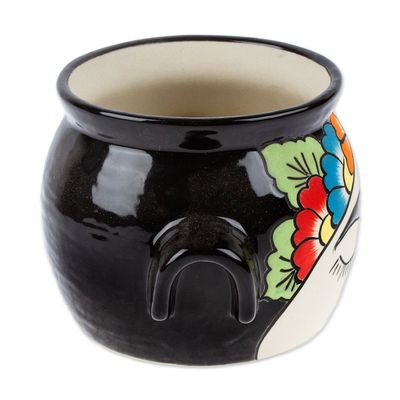 Alternate image for Handcrafted Ceramic Flower Pot Inspired by Frida Kahlo Natural Frida
