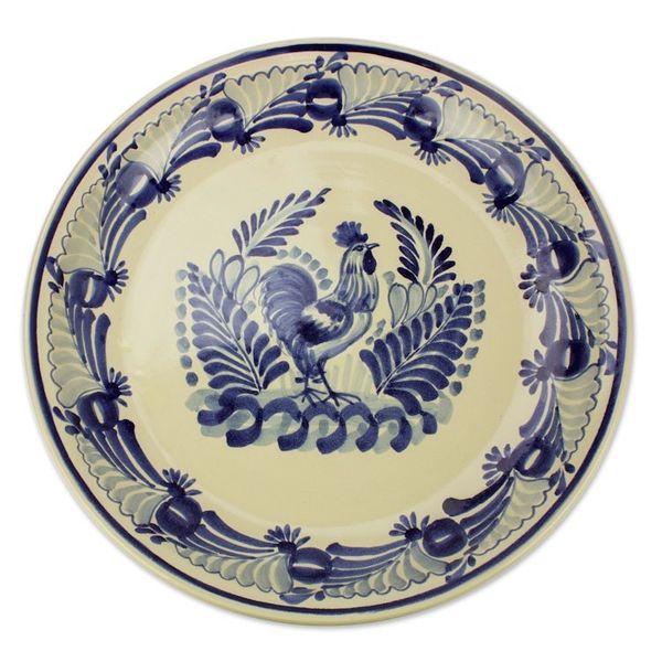 Alternate image for Majolica ceramic plate Rooster at Dawn