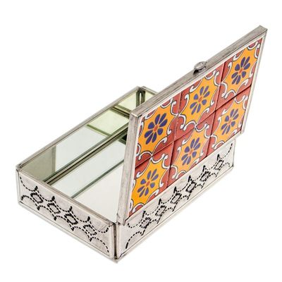 Alternate image for Talavera Tin and Ceramic Jewelry Box in Orange and Yellow Palace of Suns