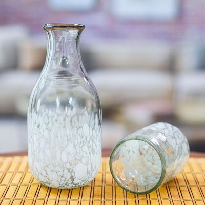 Alternate image for Handblown Recycled Glass Carafe and Cup Set in White Pair White Spots