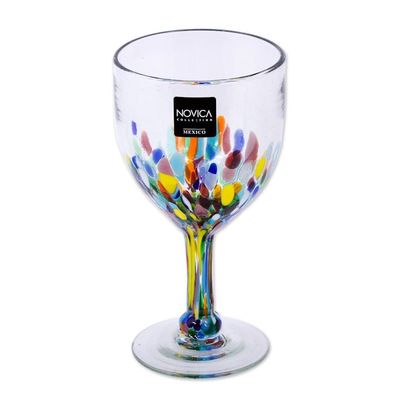 Alternate image for Hand Blown Colorful 8 oz Wine Glasses Set of 6 Confetti Festival