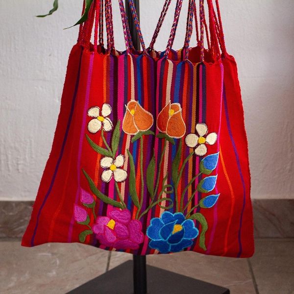 Alternate image for Handwoven Floral Cotton Tote from Mexico Rainbow Bouquet