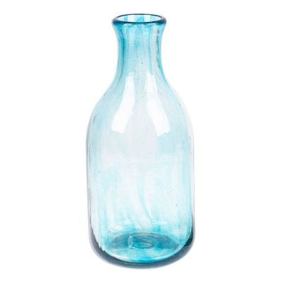 Alternate image for Aqua Handblown Recycled Glass Carafe and Cup Set Pair Delicate Aqua