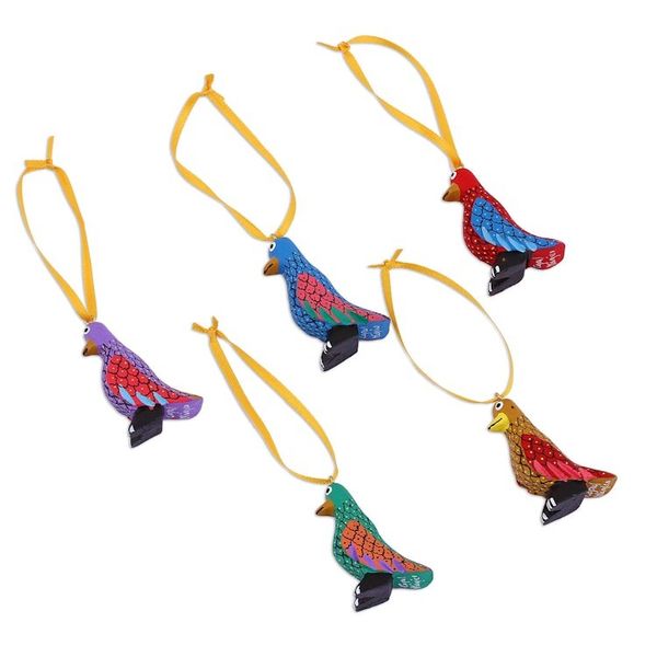 Alternate image for Wood Alebrije Penguin Ornaments Set of 5 from Mexico Sweet Penguins