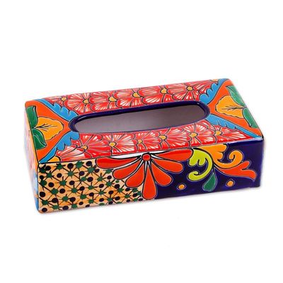 Alternate image for Floral Talavera-Style Ceramic Tissue Box Cover from Mexico Hacienda Convenience