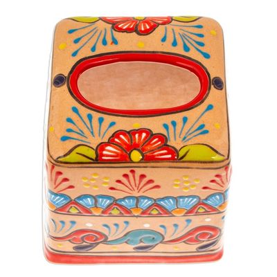 Alternate image for Handcrafted Talavera Floral Ceramic Tissue Box Cover Spring Convenience