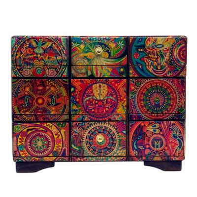 Alternate image for Multicolor Huichol Theme on Decoupage Jewelry Box Huichol Portal