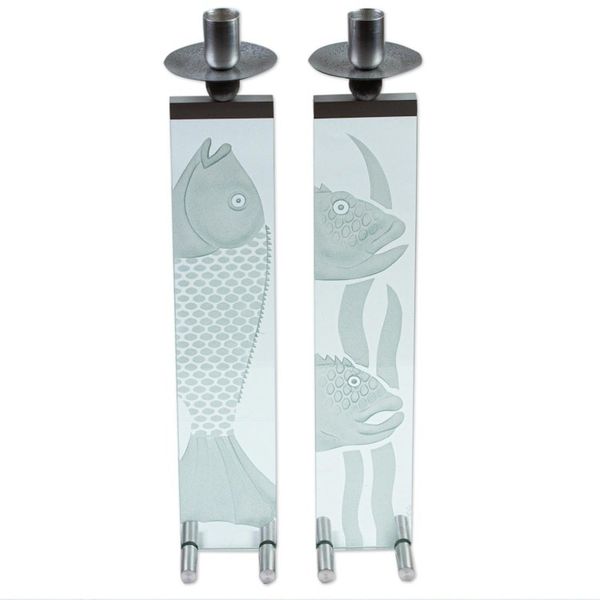 Alternate image for Glass and Aluminum Candleholders with Fish Set of 2 Enlightened Fish
