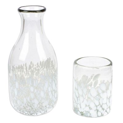 Alternate image for Handblown Recycled Glass Carafe and Cup Set in White Pair White Spots
