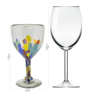 Alternate image for Hand Blown Colorful 8 oz Wine Glasses Set of 6 Confetti Festival
