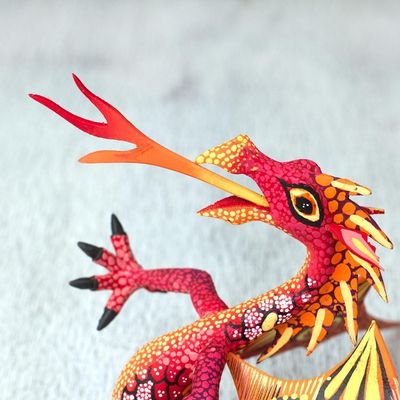 Alternate image for Copal Wood Alebrije Sculpture of Dragon in Red and Orange Mexican Dragon in Red