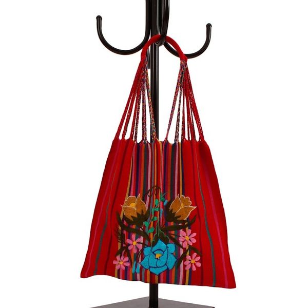 Alternate image for Handwoven Floral Cotton Tote from Mexico Rainbow Bouquet