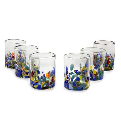 Alternate image for Hand Blown Glass Colorful Juice Glasses Set of 6 Confetti Festival