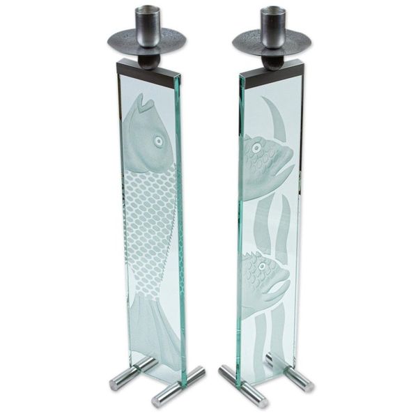 Alternate image for Glass and Aluminum Candleholders with Fish Set of 2 Enlightened Fish