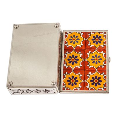 Alternate image for Talavera Tin and Ceramic Jewelry Box in Orange and Yellow Palace of Suns