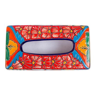 Alternate image for Floral Talavera-Style Ceramic Tissue Box Cover from Mexico Hacienda Convenience