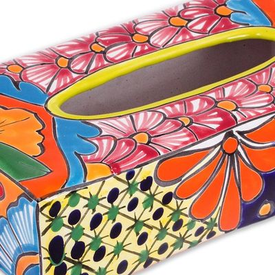 Alternate image for Floral Talavera-Style Ceramic Tissue Box Cover from Mexico Hacienda Convenience