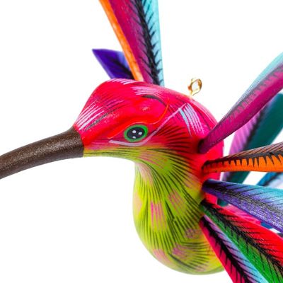 Alternate image for Hand-Painted Mexican Wood Alebrije Figurine Bold Hummingbird