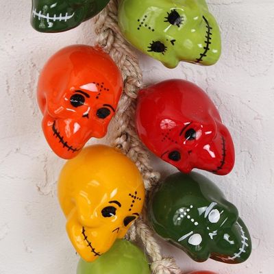Alternate image for Ceramic Skull Decorative Accent from Mexico Bunch of Festive Skulls