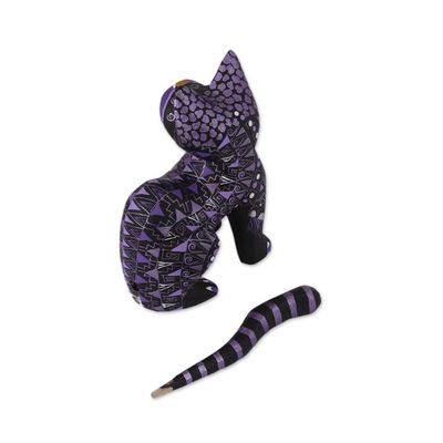 Alternate image for Black Alebrije Cat Silver and Purple Hand Painted Motifs Sophisticated Cat